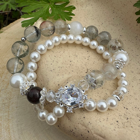 Pearl & Green Phantom Quartz Bracelet