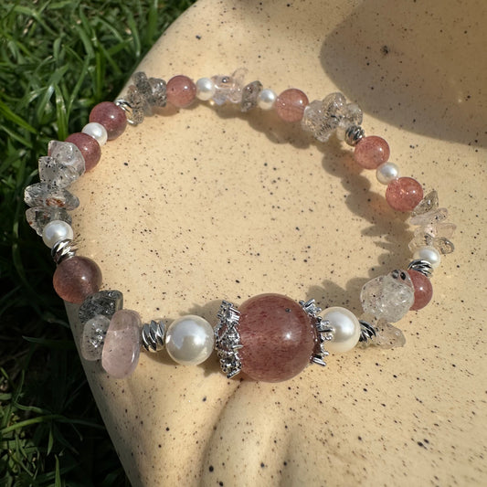 Natural Strawberry Quartz Chip Bracelet
