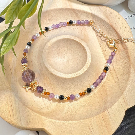 Natural Amethyst Star Contrast Bracelet