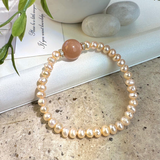 Orange Moonstone Pearl Bracelet